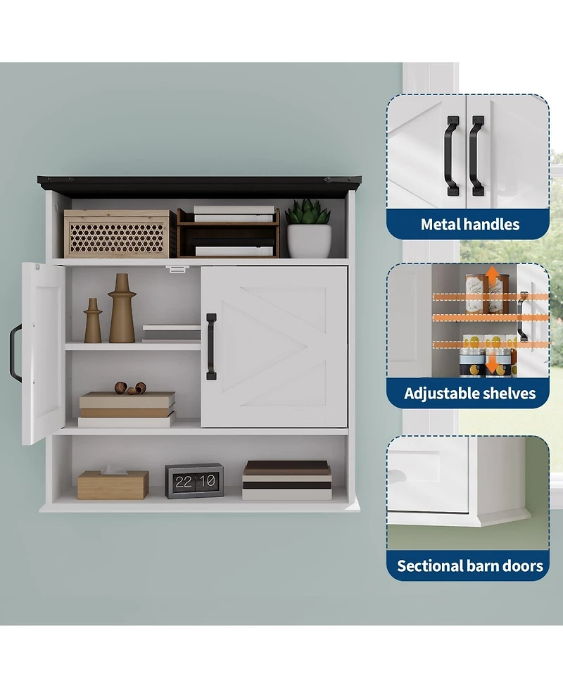 homfan Bathroom Wall Cabinet - Medicine Cabinet with Barn Doors and Adjustable Shelf - Wall Cabinet for Bathroom, Kitchen, Laundry Room