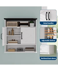 homfan Bathroom Wall Cabinet - Medicine Cabinet with Barn Doors and Adjustable Shelf - Wall Cabinet for Bathroom, Kitchen, Laundry Room