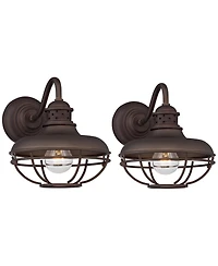 Franklin Iron Works Park Rustic Outdoor Barn Lights Fixtures Set of 2 Oil Rubbed 9" Open Cage for Post Exterior Light Barn Deck Post Light Yard