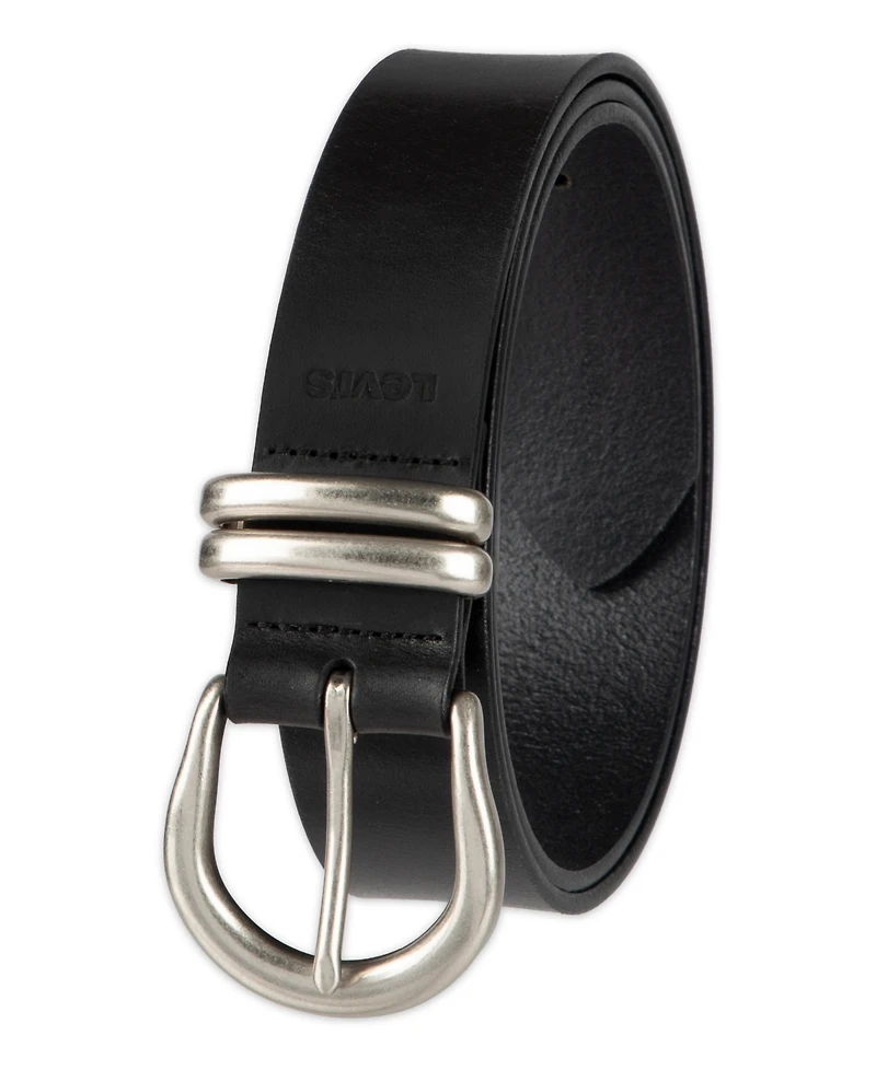 Levi's Women's Casual Leather Belt with Double Metal Loop Strap Keeper