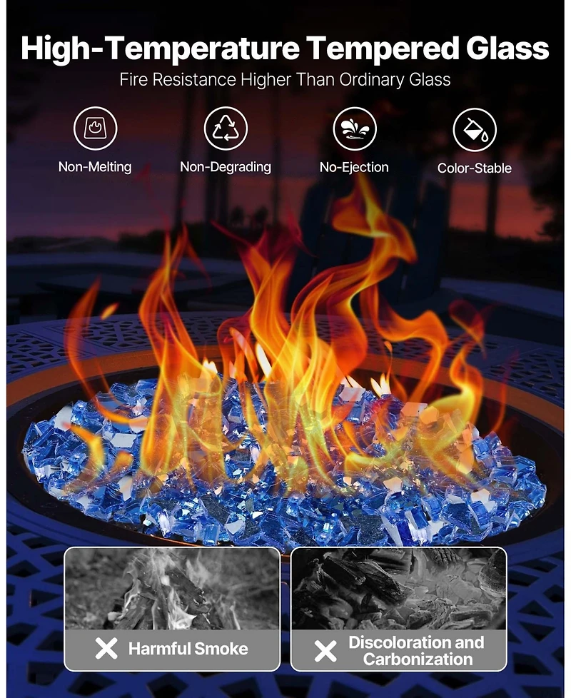 Sugift 10LBS Reflective Smokeless Fire Glass for Fire Pit Table 1/4 in Crushed Tempered Glass