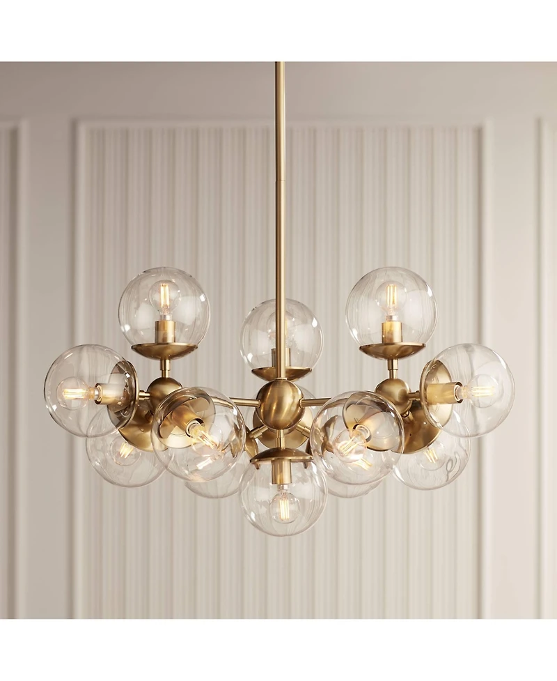 Possini Euro Design Cosas Warm Brass Sputnik Chandelier 27 1/2" Wide Modern Clear Glass Shades 13-Light Fixture for Dining Room