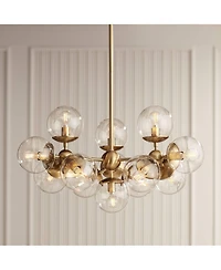 Possini Euro Design Cosas Warm Brass Sputnik Chandelier 27 1/2" Wide Modern Clear Glass Shades 13-Light Fixture for Dining Room