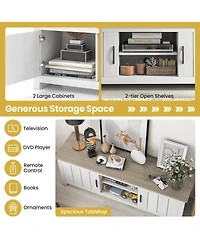 Gouun Two-Tone 57-Inch Tv Stand with Cabinets and Open Shelves
