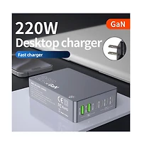 Artudatech 6-Port GaN Desktop Charging Station - 220W Fast Charger with Pd & Qc