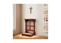 Aecojoy Acacia Wood Prayer Kneeler Bench with Storage Shelf and Soft Cushion, Comfortable Wooden Kneeling Meditation Seiza Stool for Praying