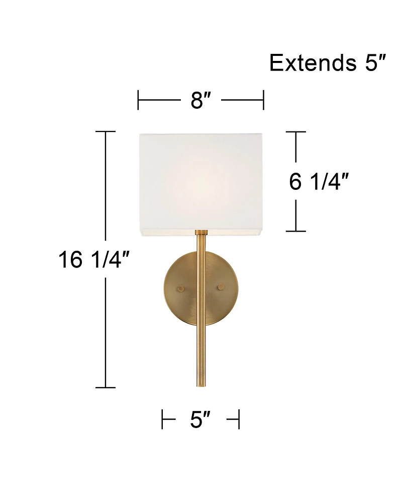 Possini Euro Design Modern Wall Light Sconces Set of 2 Warm Brass Hardwired 8" Fixture Linen Shade for Bedroom Living Room