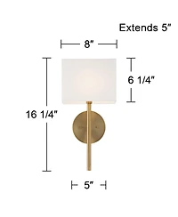 Possini Euro Design Modern Wall Light Sconces Set of 2 Warm Brass Hardwired 8" Fixture Linen Shade for Bedroom Living Room