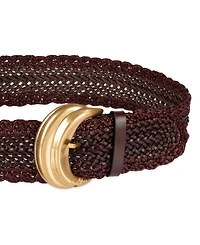 Sam Edelman Women's Wide Width Leather and Raffia Braided Waist Belt