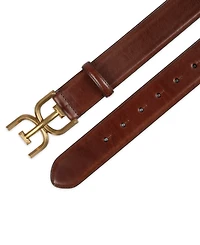 Sam Edelman Women's Double-e Plaque Buckle Leather Belt