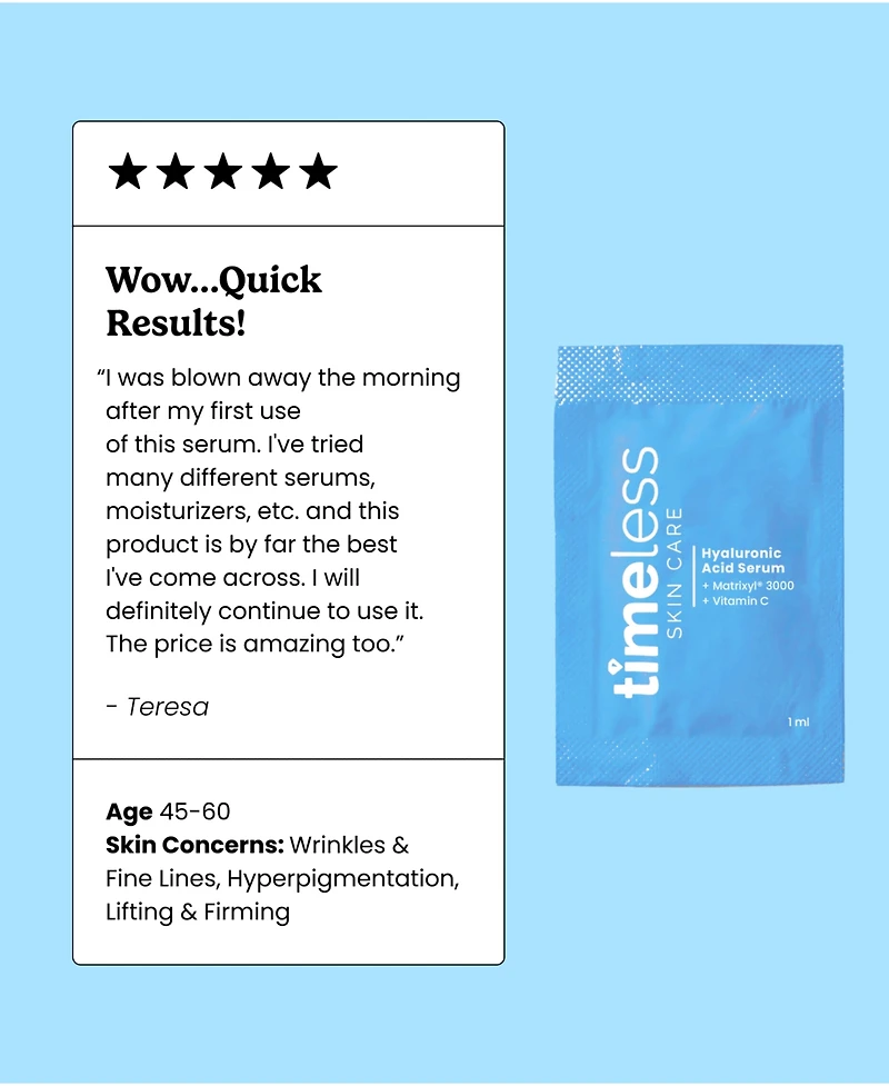 Timeless Skin Care Vitamin C + Peptides + Hyaluronic Acid Serum Single Use Pouches