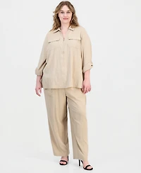 Anne Klein Plus Collared Half-Zip Long-Sleeve Top