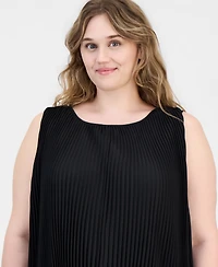 Anne Klein Plus Round-Neck Sleeveless Pleated Top
