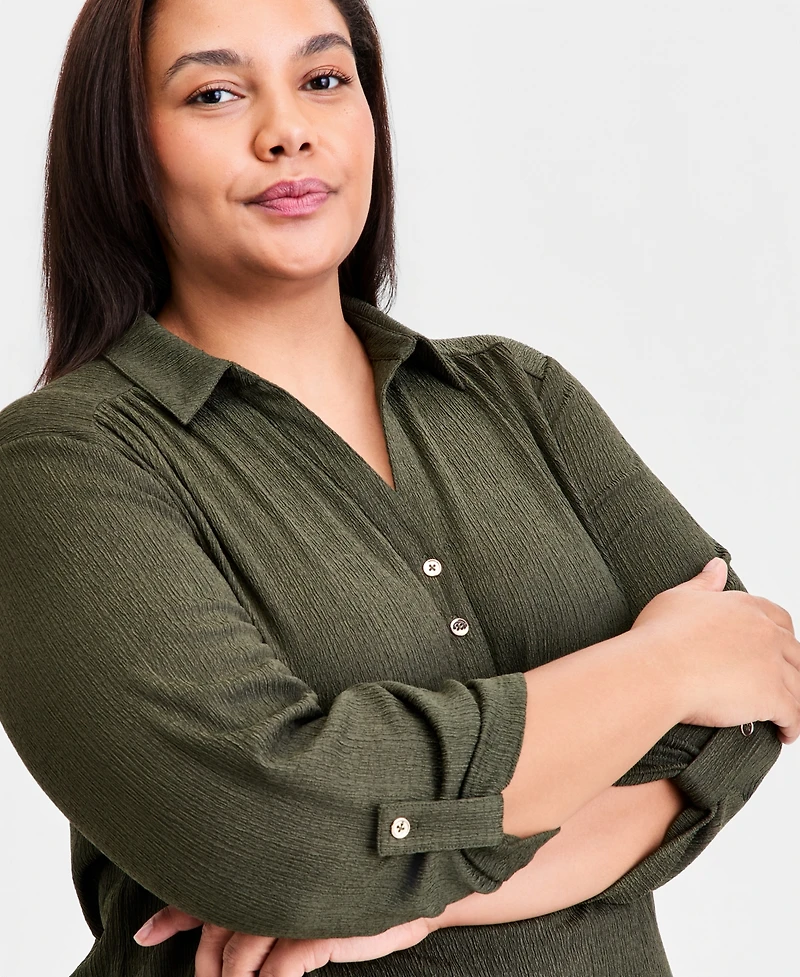 Anne Klein Essentials Plus Collared 3/4-Sleeve Blouse
