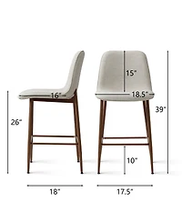 Maison Boucle Set of 3 Upholstered Counter Height Stools with Metal Legs, 26" Seat