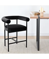 Maison Boucle 1 Piece Velvet Counter Height Stool with Arms Back and Metal Legs