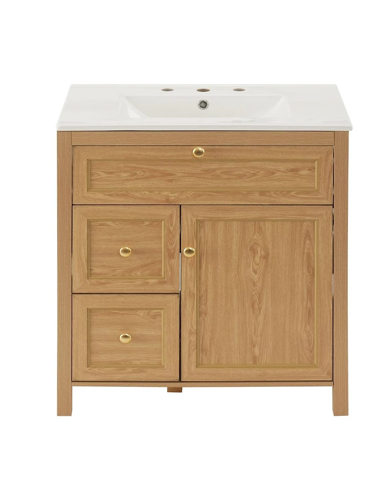 Sillysis 30 Inch Bathroom Vanity with Sink, Freestanding Wood Cabinet, Flip-Out and 2 Soft-Close Drawers