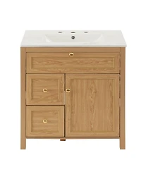 Sillysis 30 Inch Bathroom Vanity with Sink, Freestanding Wood Cabinet, Flip-Out and 2 Soft-Close Drawers