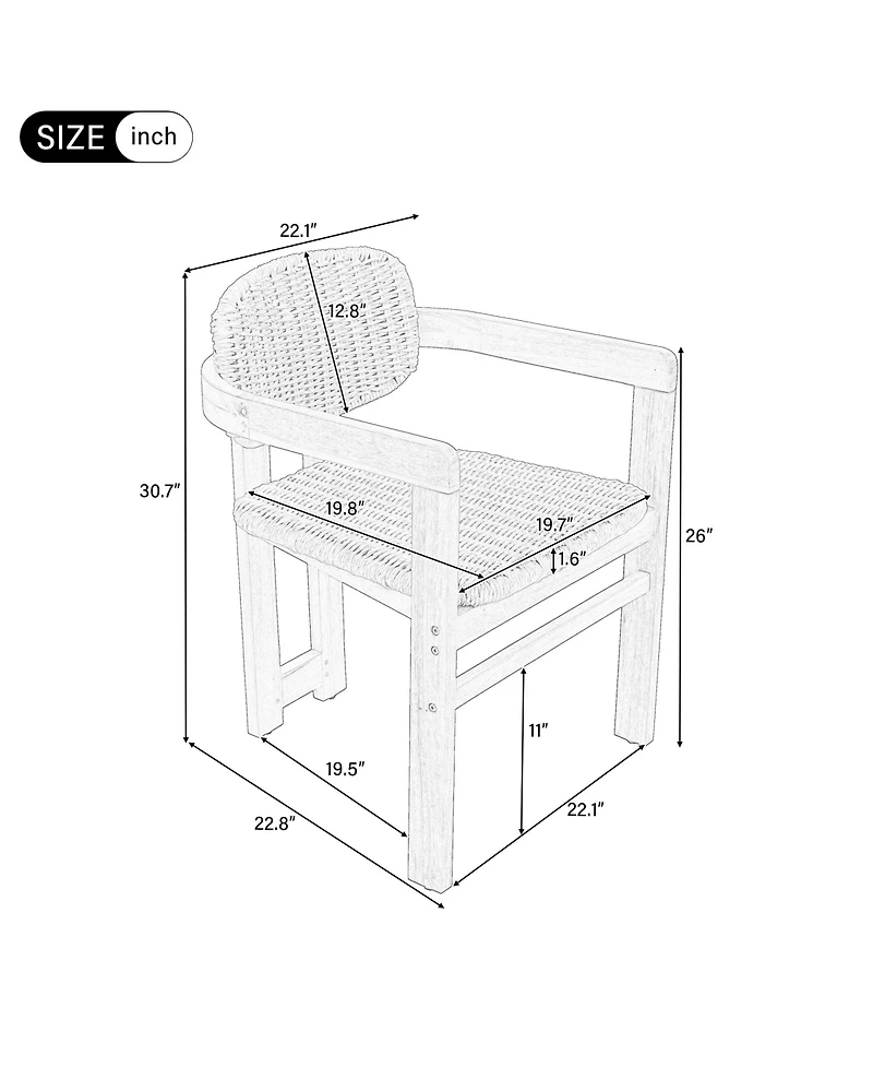 Rainsken Outdoor Woven Rattan Chair Set of 2, Comfortable Garden Seating, Acacia Wood Accent Chairs with Backrest for Backyard, Porch