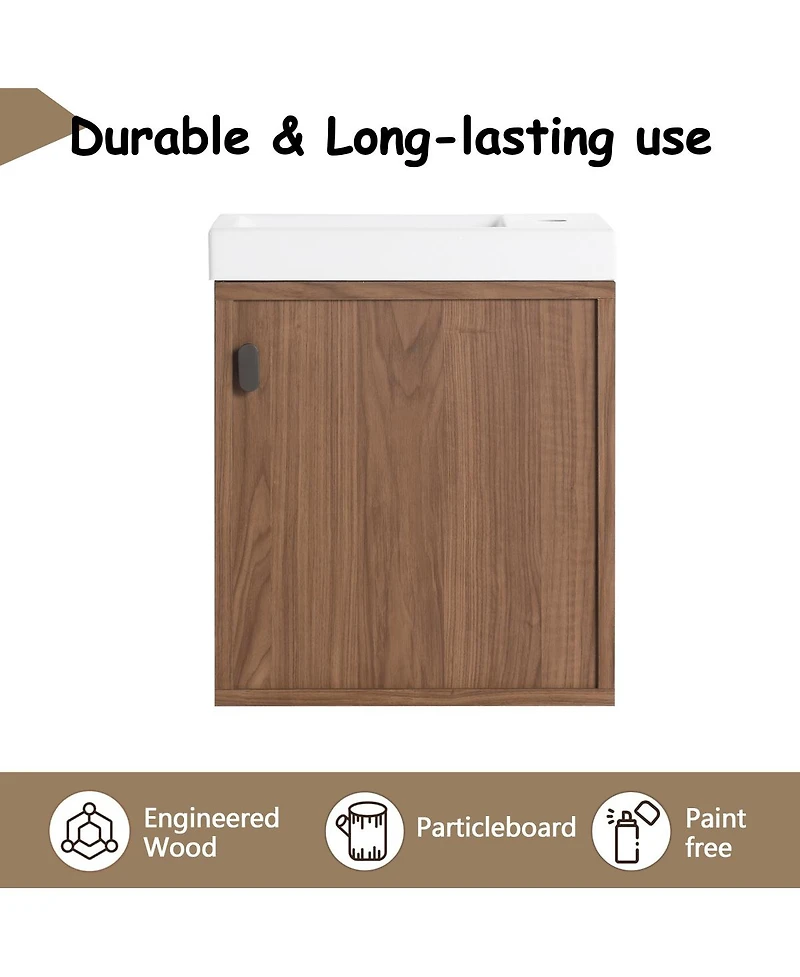 Sillysis Wall Mounted Bathroom Vanity with Resin Sink, Modern Wood Cabinet and Soft Close Door, 18.5" Small Space Storage