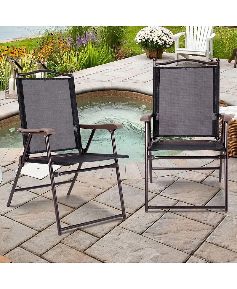 Gymax Set of 2 Folding Patio Furniture Sling Back Chairs Outdoors Black