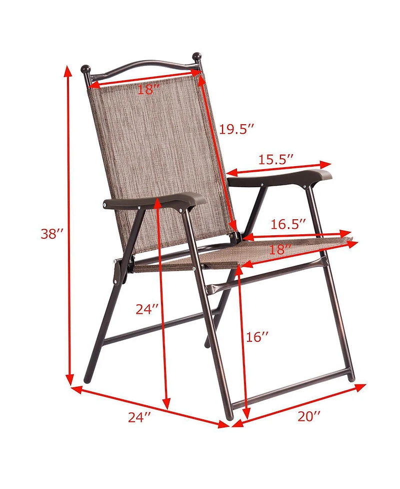 Gymax Set of 2 Folding Patio Furniture Sling Back Chairs Outdoors brown