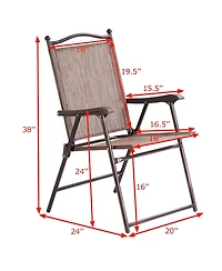 Gymax Set of 2 Folding Patio Furniture Sling Back Chairs Outdoors brown