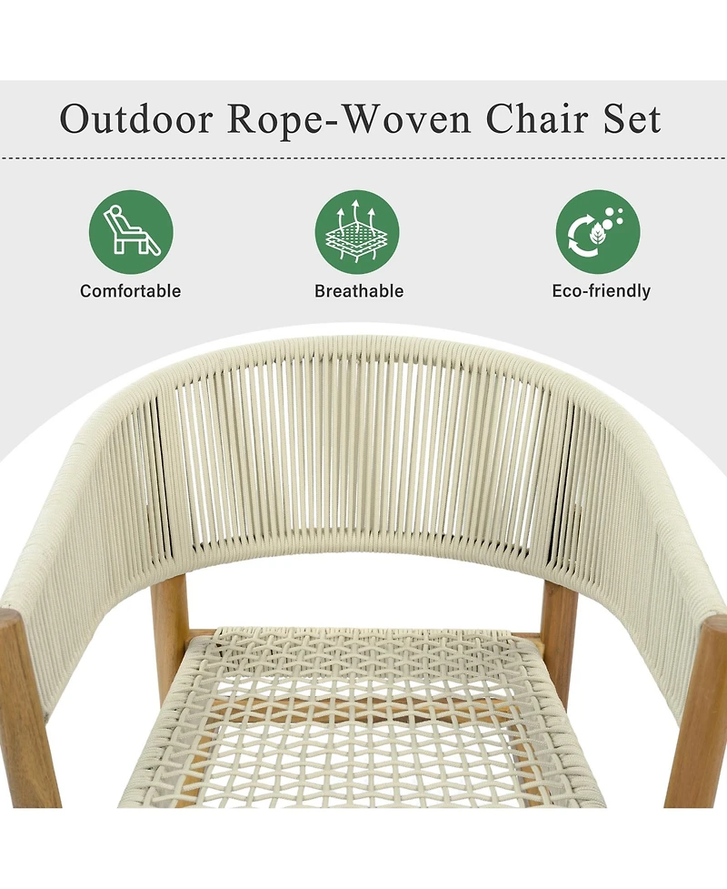 Rainsken Outdoor Accent Chairs Set of 2, Rope-Woven Design Armchair with Curved Backrest and Supportive Seating for Backyard, Porch, Garden