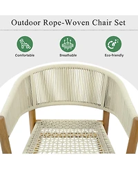 Rainsken Outdoor Accent Chairs Set of 2, Rope-Woven Design Armchair with Curved Backrest and Supportive Seating for Backyard, Porch, Garden