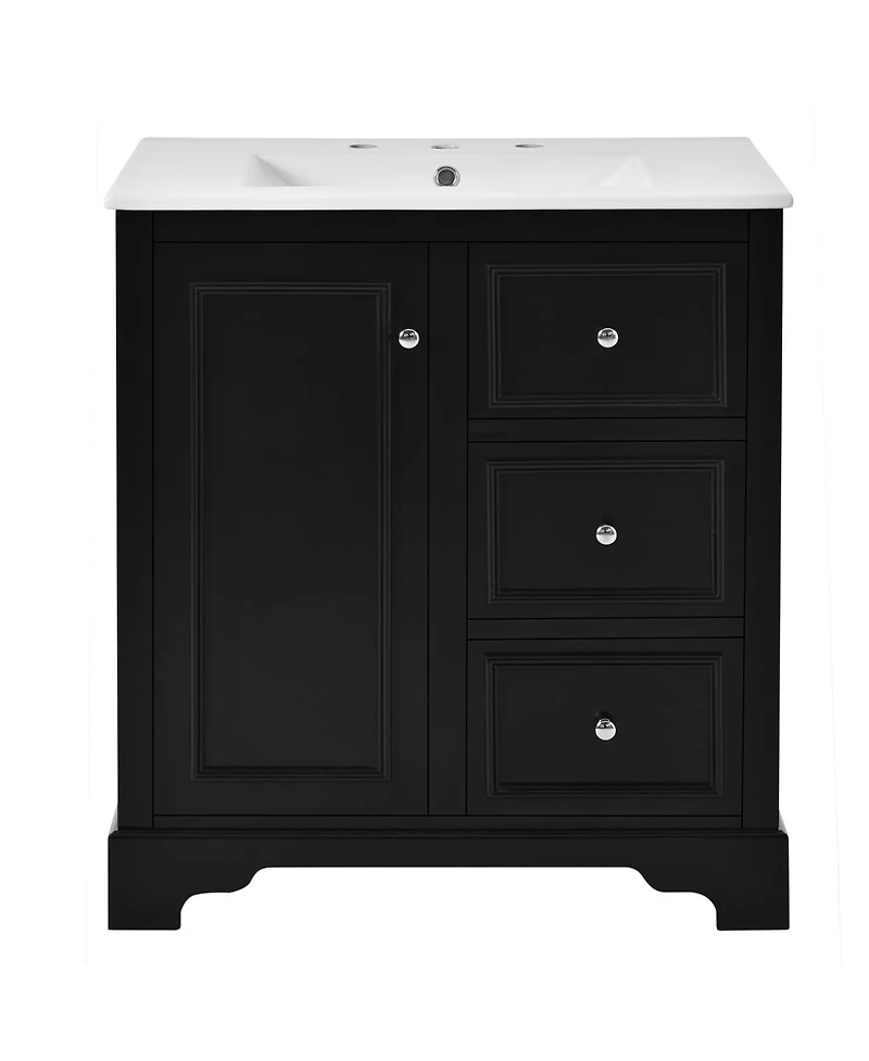 Sillysis 30 Inch Bathroom Vanity with Sink, Solid Wood Frame, Modern Freestanding Cabinet, Soft Close Drawers and Ceramic Top