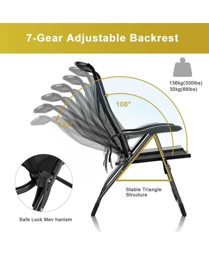 Gymax 4PCS Folding Patio Recliner Chair and Ottoman Set w/ Adjustable Backrest