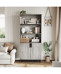 gaomon 5-Tier Tall Bookcase with Adjustable Shelves and Doors, Metal Legs Bookshelf for Home