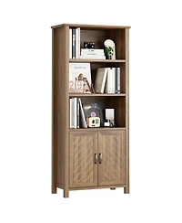 gaomon Farmhouse 5-Tier Wooden Bookshelf, Adjustable Storage Bookcase with Door