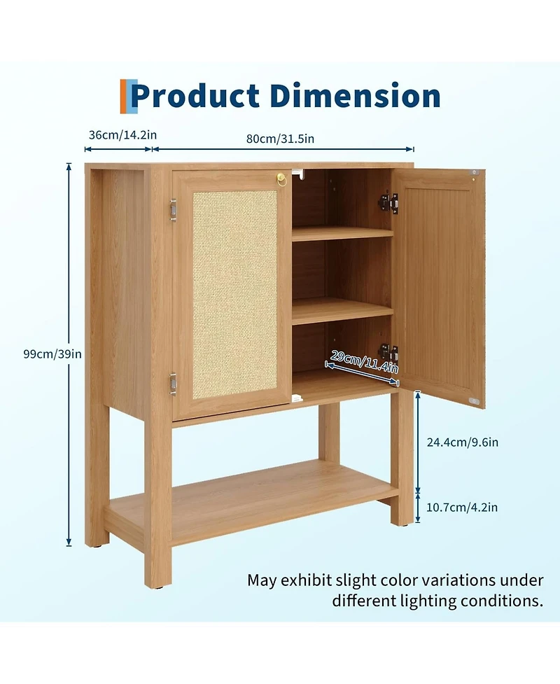 gaomon Rattan Shoe Cabinet for Entryway, Farmhouse Boho 5 Tier Rack Freestanding Wood Storage with Adjustable Shelves