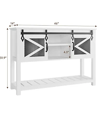 gaomon farmhouse entryway table with sliding barn doors, rustic industrial console with storage and open shelf for hallway or living room.