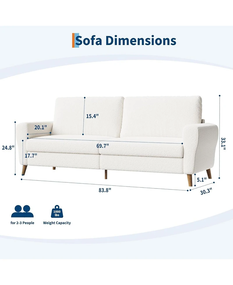 gaomon 84 Inch Modern Sofa Couch, Large 3-Seater Sofa with Streamlined Armrests, Pu Leather Loveseat Wood Feet, Comfy Couch for Living Room, Apartment