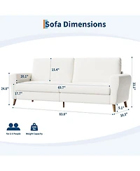 gaomon 84 Inch Modern Sofa Couch, Large 3-Seater Sofa with Streamlined Armrests, Pu Leather Loveseat Wood Feet, Comfy Couch for Living Room, Apartment