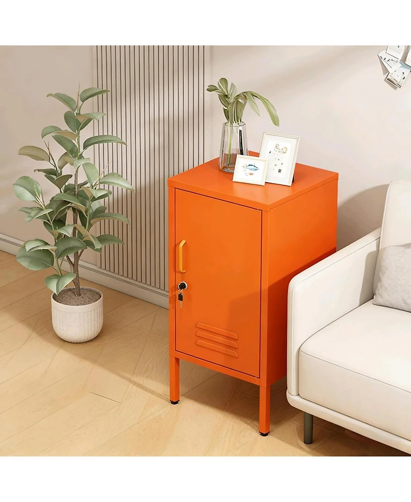 gaomon lockable metal nightstand with 2 adjustable shelves, modern side table storage cabinet and door for bedroom or living room.