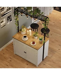 gaomon 42" Kitchen Island with Storage, 1.2" Countertop Heavy-Duty Multi-Functional Kitchen Cart with 2 Tier Shelves, 5 Hooks, Metal Coffee Bar Table