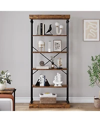 gaomon 6-Tier Industrial Wooden Bookshelf with Metal Frame, Rustic Tall Display Rack for Living Room