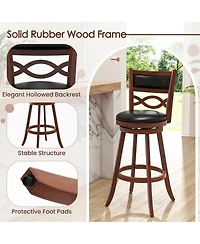 Gymax Bar Height Stools Set of 4 with Rubber Wood Frame Faux Leather Upholstered Seat