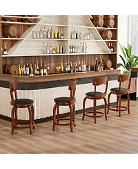 Gymax Swivel Bar Stools Set of w/ Rubber Wood Frame Upholstered Seat Footrest