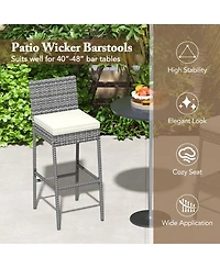 Gymax 4 Pcs Patio Wicker Barstools Bar Height Chairs W/ Cushions Backyard