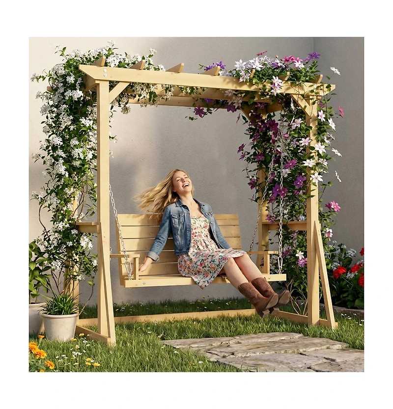 Homsee Solid Wood Pavilion Style Swing Chair, Garden Swing, Porch Swing