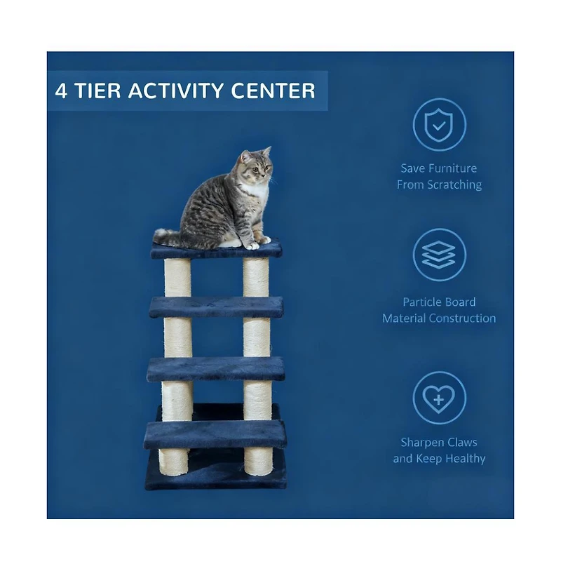 Zeus & Ruta 4 Tier Cat Tree Step Tower Pet Activity Center with Sisal Scratching Post for Indoor Cats