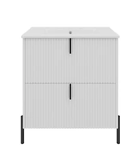 Sillysis Bathroom Vanity with Sink, Modern Fluted Mdf Cabinet, Soft Close Full-Extension Drawers for Small Spaces