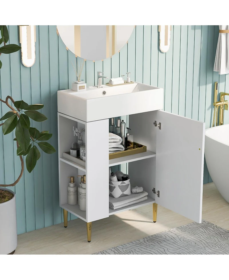 Sillysis 22" Modern Freestanding Bathroom Vanity with Ceramic Sink, Side Storage Cabinet, Soft Close Door for Small Spaces