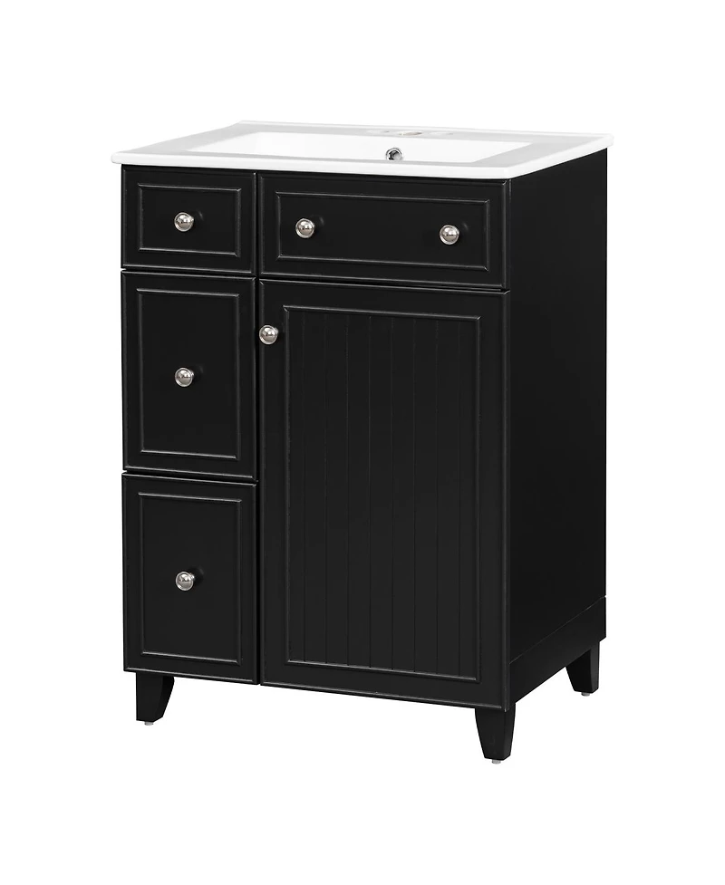 Sillysis Bathroom Vanity Cabinet with Ceramic Sink, 2 Drawers and Door, Compact Storage for Small Spaces