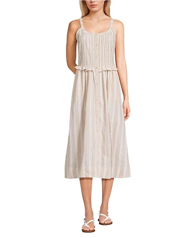 Lands' End Women's Linen Blend Pintuck Tank Midi Dress