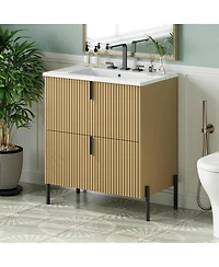 Sillysis Bathroom Vanity with Sink, Modern Fluted Mdf Cabinet, Soft Close Full-Extension Drawers for Small Spaces